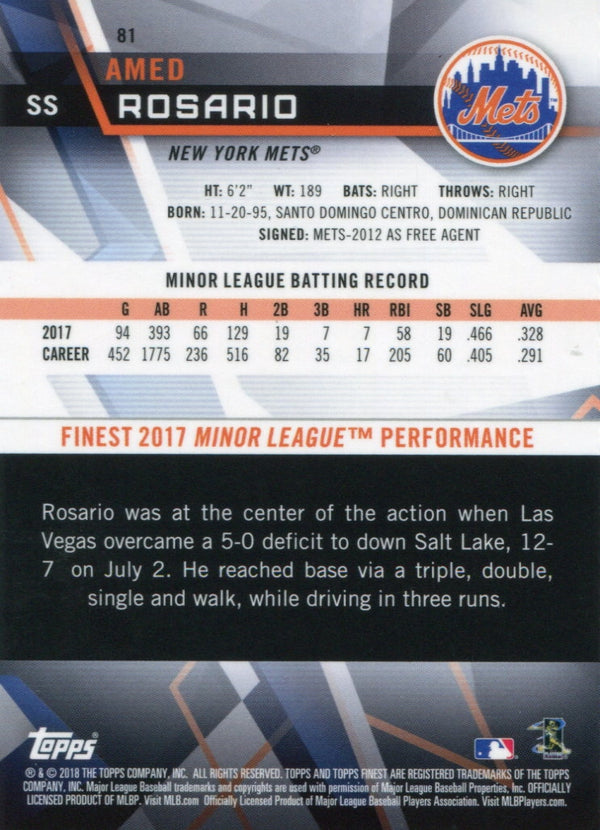 Amed Rosario 2018 Topps Finest Rookie Card