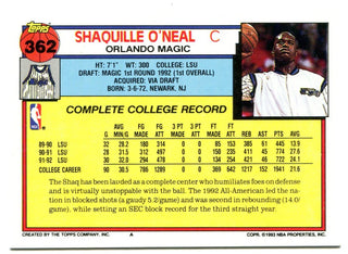 Shaquille O'Neal 1993 Topps Draft Pick #362