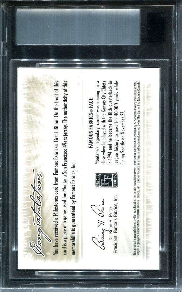Joe Montana Famous Fabrics First Edition Milestones Patch Card #7/9
