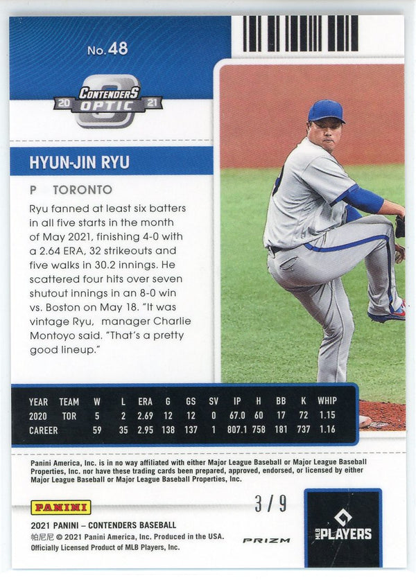 Hyun-Jin Ryu 2021 Panini Contenders Optic Prizm Card #48
