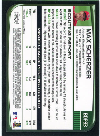 Max Scherzer 2008 Bowman Rookie Card