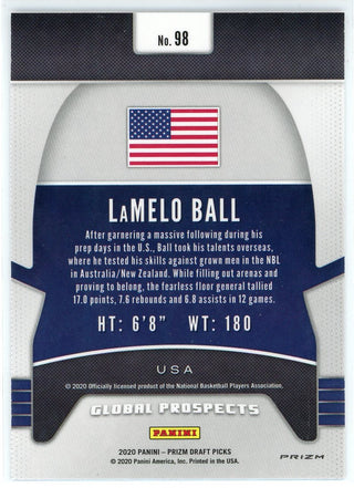 LaMelo Ball 2020-21 Panini Prizm Draft Picks Rookie Silver Prizm Card #D98