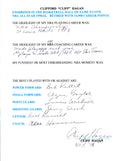 Cliff Hagan Autographed Hand Filled Out Survey Page (JSA)