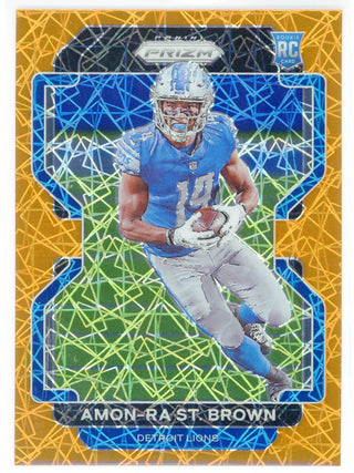 Amon-Ra St. Brown 2021 Panini Prizm Orange Laser Prizm Rookie Card #358