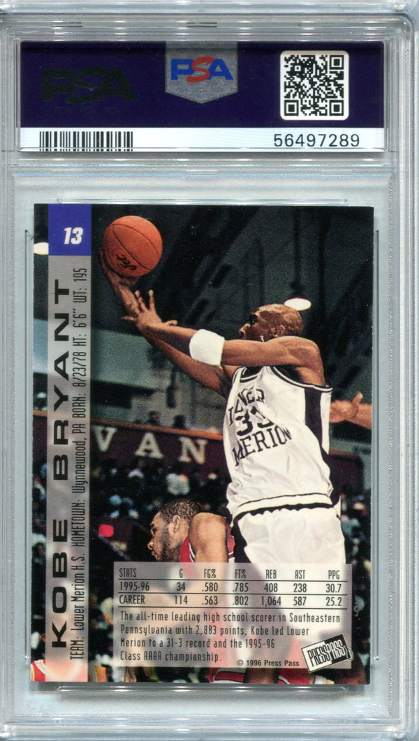 Kobe Bryant 1996 Press Pass #13 PSA NM-MT 8 Card
