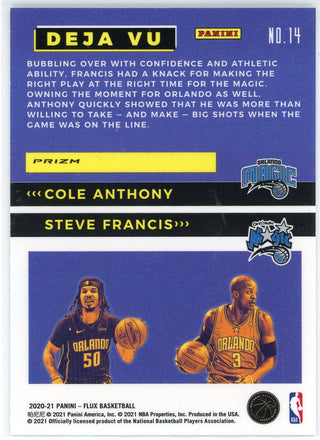 Cole Anthony & Steve Francis 2020-21 Panini Flux Deja Vu Card #14