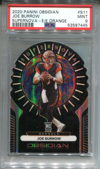Joe Burrow 2020 Panini Obsidian Supernova Orange Rookie Card (PSA Mint 9)