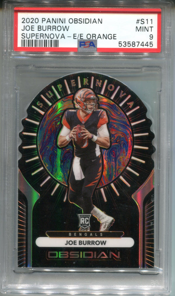 Joe Burrow 2020 Panini Obsidian Supernova Orange Rookie Card (PSA Mint 9)