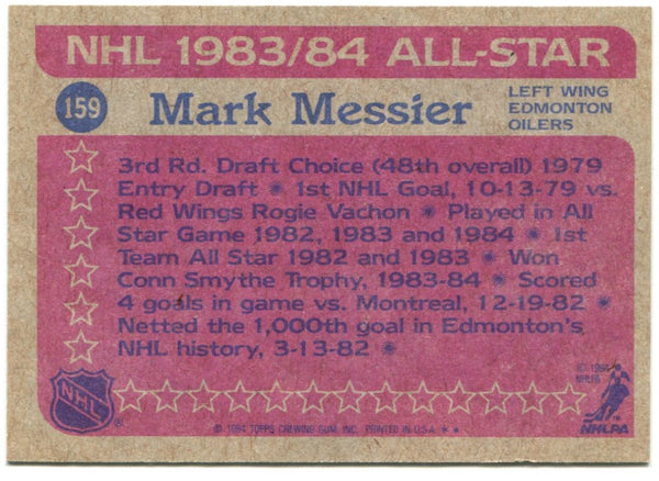 Mark Messier 1984 Topps All Star 2nd Team