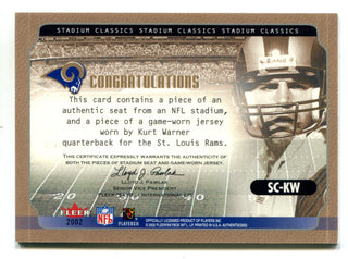 Kurt Warner 2002 Fleer Authentic Stadium Classics #SCKW Jersey Card