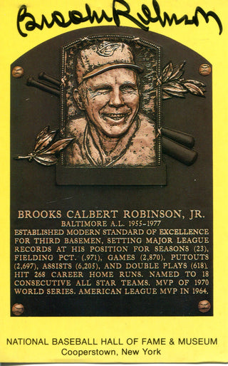 Brooks Robinson Autographed Hall of Plaque Card (JSA)
