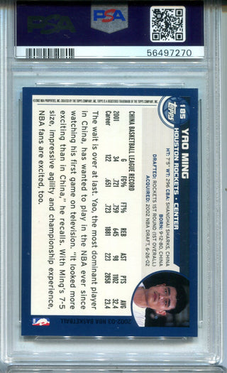 Yao Ming 2002 Topps #185 PSA NM-MT 8 Card