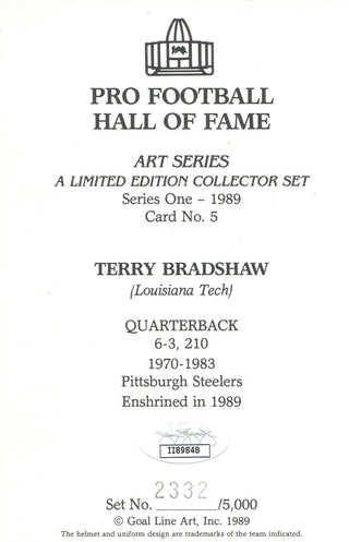 Terry Bradshaw AUTOGRAPHED GOAL LINE ART CARD