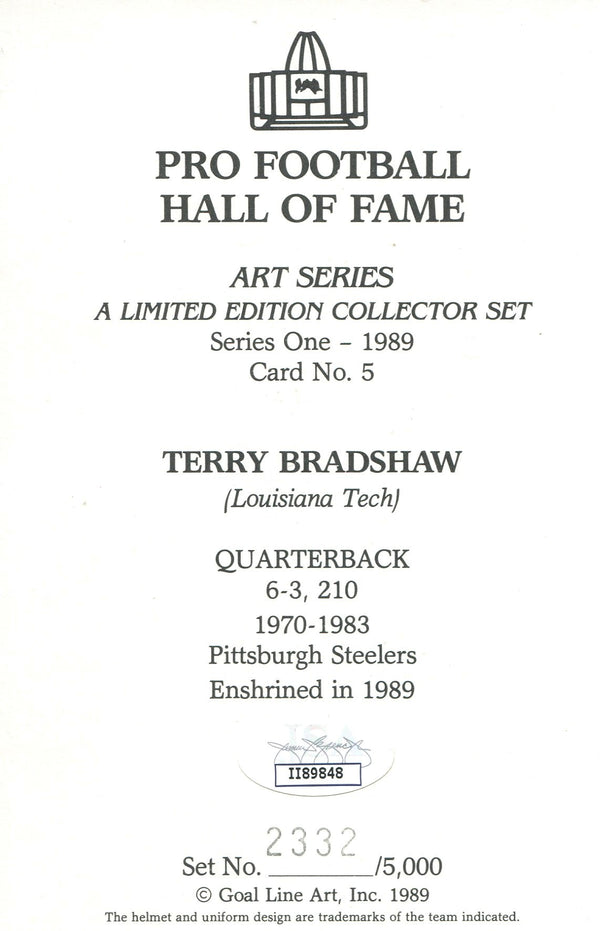 Terry Bradshaw AUTOGRAPHED GOAL LINE ART CARD