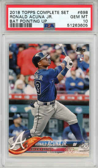 Ronald Acuna 2018 Topps Complete Set Bat Pointing UP Rookie Card #698 (PSA Gem MT 10)