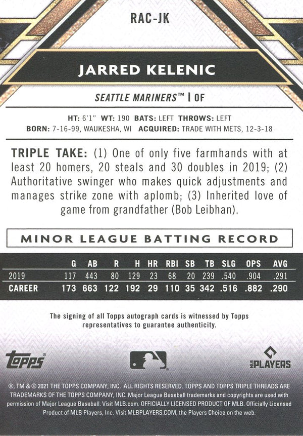 Jarred Kelenic 2021 Topps Autographed Rookie Card #1/25