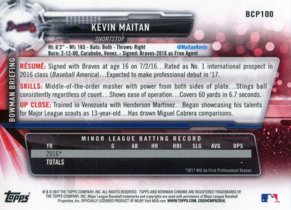 Kevin Maitan 2017 1st Bowman Chrome Mojo Refractor Rookie Card