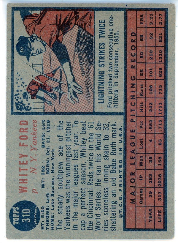 Whitey Ford 1962 Topps Card #310