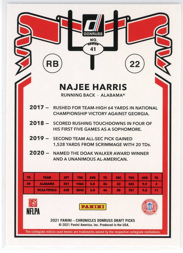 Najee Harris 2021 Panini Chronicles Donruss Draft Picks Rookie Card #41