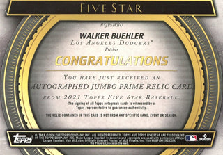 Walker Buehler 2021 Topps Five Star Autographed Game Used Jersey Card #1/10