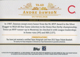 Andre Dawson 2013 Topps Tribute Autographed Card