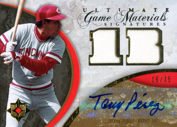 Tony Perez Autographed 2006 Upper Deck Ultimate Collection Game Materials Jersey Card