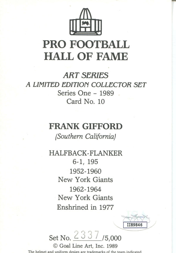 Frank Gifford AUTOGRAPHED GOAL LINE ART CARD