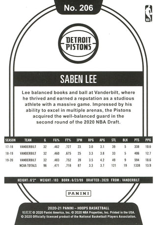 Saben Lee 2020 NBA Hoops Rookie Card