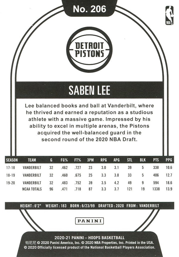 Saben Lee 2020 NBA Hoops Rookie Card