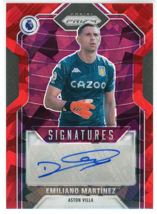 Emiliano Martinnez Autographed 2021-222 Panini Prizm Premier League Red Cracked Ice Prizm Card #S-EMI