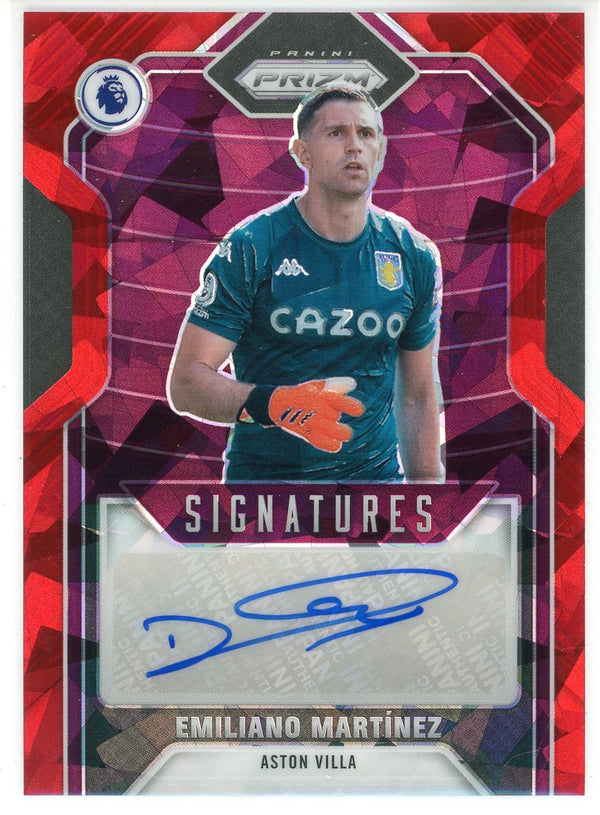 Emiliano Martinnez Autographed 2021-222 Panini Prizm Premier League Red Cracked Ice Prizm Card #S-EMI