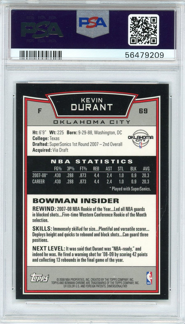 Kevin Durant 2008 Bowman Chrome Card #69 (PSA)