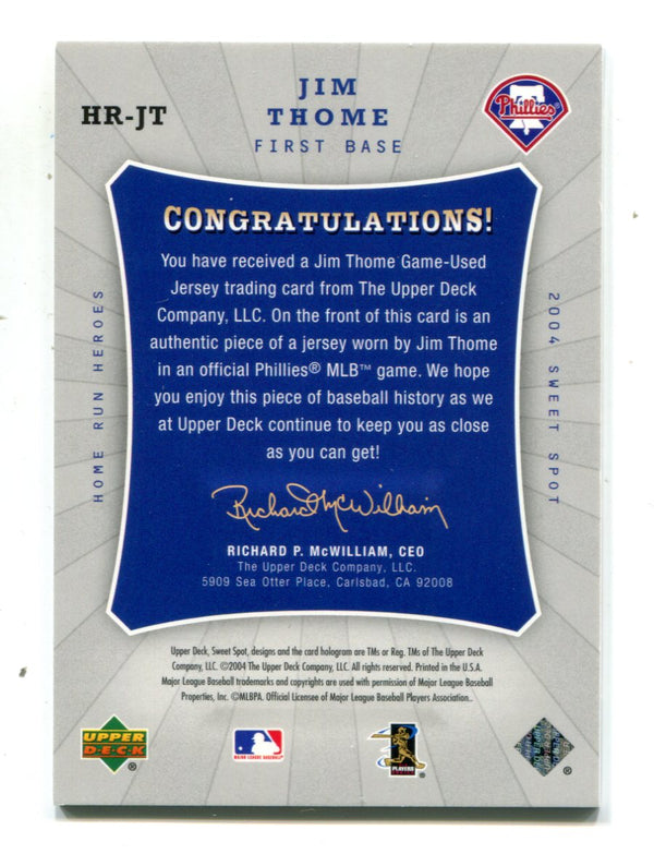 Jim Thome 2004 Upper Deck Home Run Heroes #HRJT Swatch Card