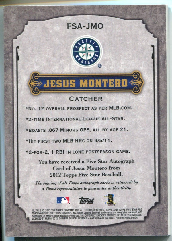 Jesus Montero 2012 Topps Five Star Autographed Card #96/150