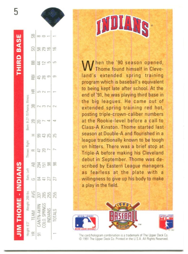 Jim Thome Unsigned 1991 Upper Deck Card