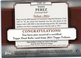 Tony Perez 2011 Topps Tribute Relic Card