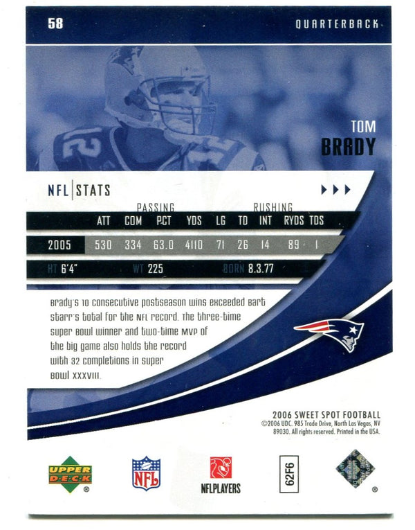 2006 Tom Brady Upper Deck "Sweet Spot" #58