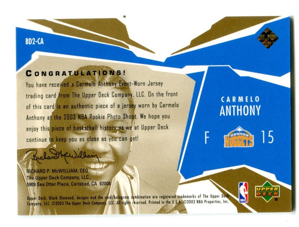 Carmelo Anthony 2003-04 Upper Deck Black Diamond Jersey Card (24/75)