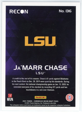 Ja'Marr Chase 2021 Panini Chronicles Recon Draft Picks Rookie Card #136