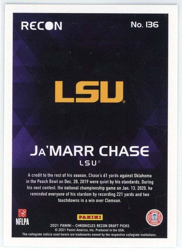 Ja'Marr Chase 2021 Panini Chronicles Recon Draft Picks Rookie Card #136