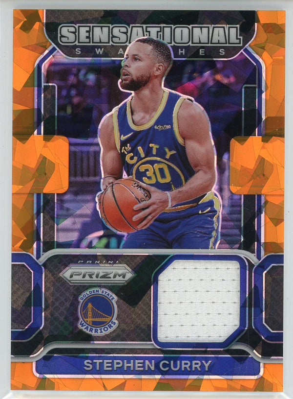 Stephen Curry 2021-22 Panini Prizm Cracked Ice Orange Prizm Sensational Swatches Card #SW-SCY