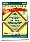 Rod Carew 2003 Topps Fan Favorites #FFRCA Bat Card