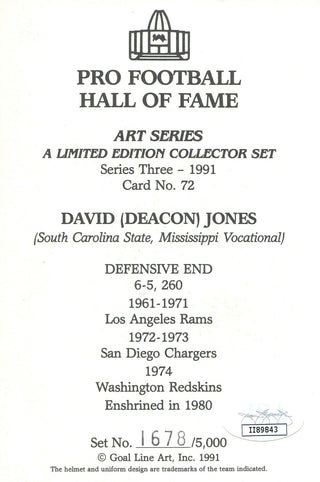 David (Deacon) Jones AUTOGRAPHED GOAL LINE ART CARD