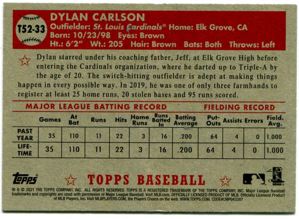 Dylan Carlson 2021 Topps Rookie Card