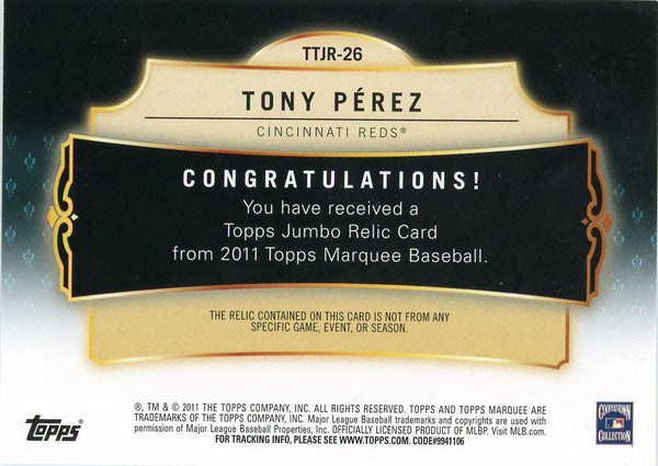 Tony Perez 2011 Topps Marquee Relic Card