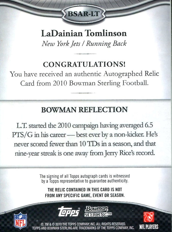 LaDainian Tomlinson 2010 Bowman Sterling Game-Used/Autographed Card