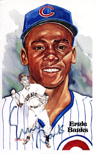 Ernie Banks Autographed Perez Steele Postcard (JSA)