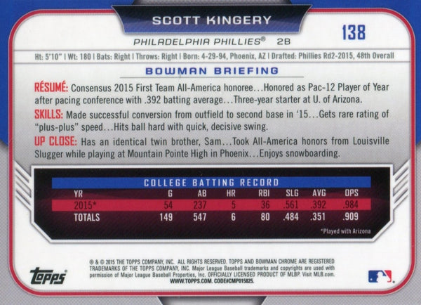 Scott Kingery 2015 1st Bowman Chrome Refractor Rookie Card