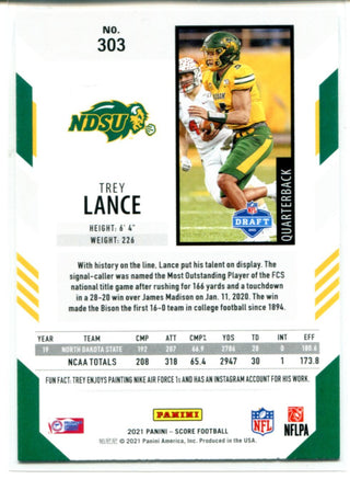Trey Lance 2021 Panini Score Rookie Card #303