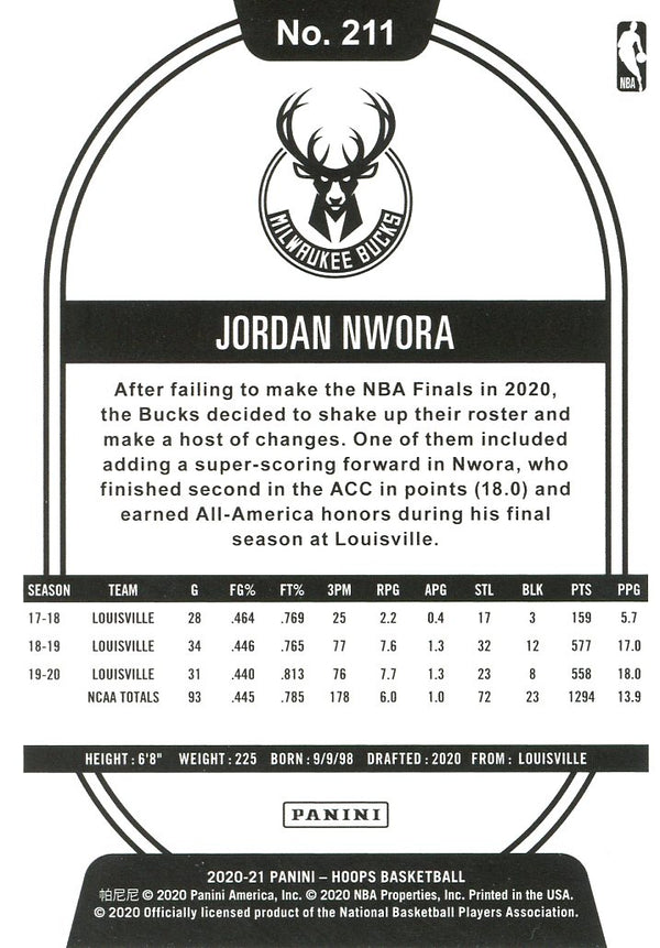 Jordan Nwora 2020 NBA Hoops Rookie Card